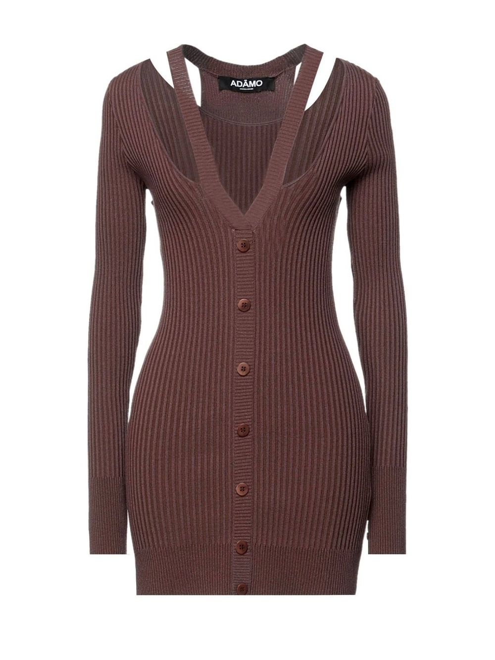 Andreadamo Brown Ribbed V-Neck Button-Front Sweater